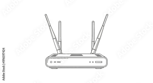 Wireless Router with Antennas - Line Art Illustration