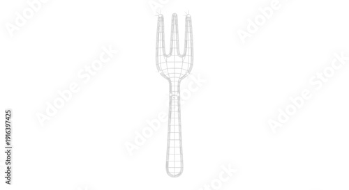 Wireframe 3D Model of a Fork, Isolated on White Background