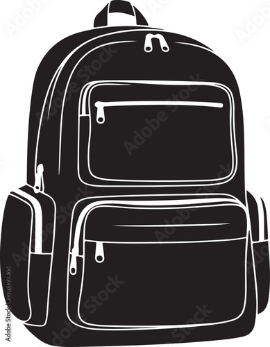 A black backpack with white outlines Vector, illustration