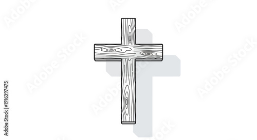 Wooden Christian Cross with Shadow, Religious Symbol, Christianity, Faith, Hope, Love