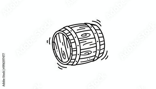 Wooden Barrel Rolling, Hand Drawn Illustration