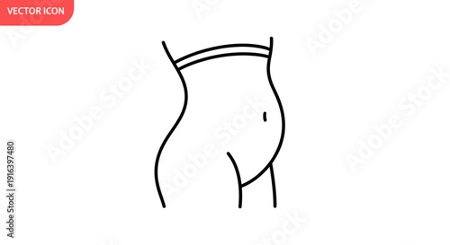 Woman's Midsection Silhouette, Belly Button, Slim Waistline, Body Shape Line Art Icon