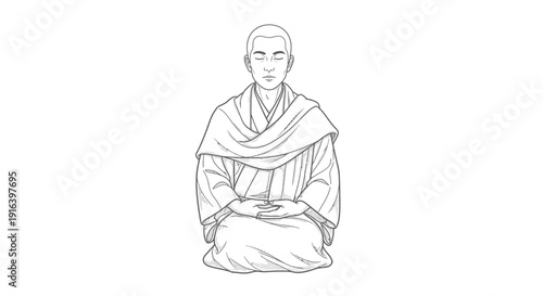 Zen Monk Meditating in Seiza Pose, Peaceful Mindful Stillness