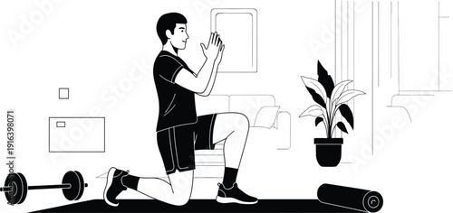 Man performing a kneeling exercise with dumbbell