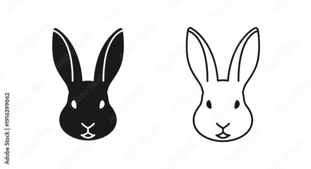 Obraz premium Black and white rabbit faces illustration vector design concept Vector