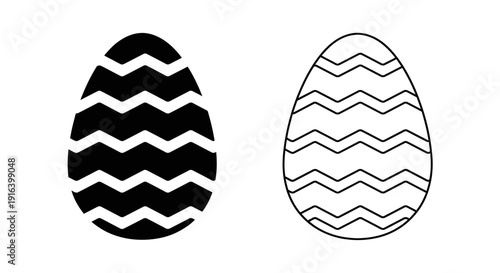 Easter eggs with zigzag black and white lines on white background Vector