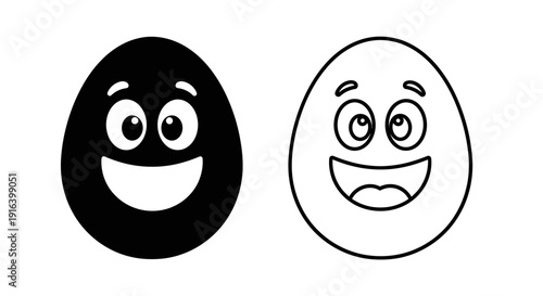 Happy emoji faces, funny emoticon characters, positive mood, black and white Vector