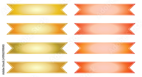 Double pointed ribbon banner labels with gradients, colorful horizontal tags for titles and headers