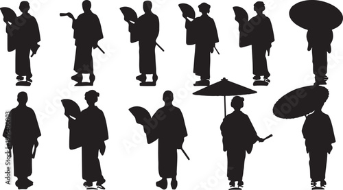 Japanse man wearing traditional kimono holding fan