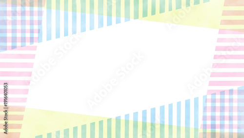 ストライプと無地の水彩風直線フレーム