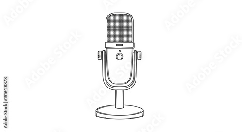 Vintage Microphone Sketch - Retro Audio Recording Equipment