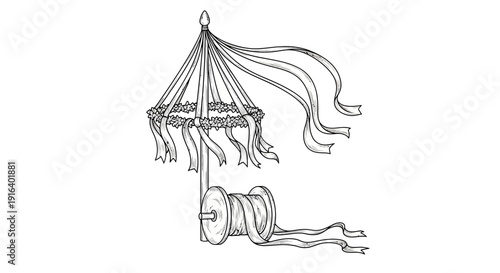 Vintage Maypole With Ribbons and Spool Illustration