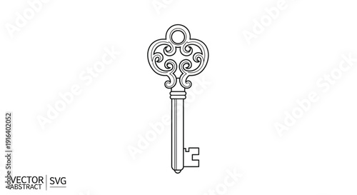 Vintage Skeleton Key Vector Illustration - Antique Ornate Key Icon
