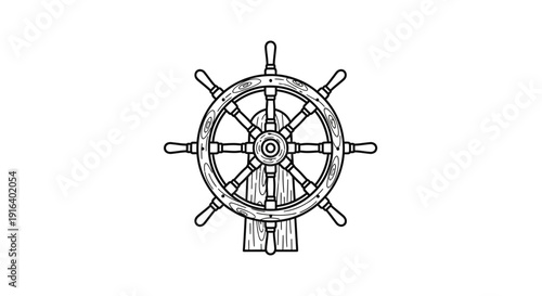 Vintage Ship Steering Wheel, Nautical Helm, Marine Navigation Symbol, Old Boat Control