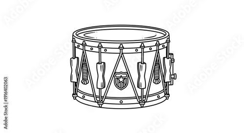 Vintage Snare Drum Illustration - Black and White Line Art