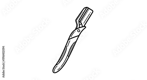 Vintage Straight Razor Black and White Illustration - Barber Tool for Shaving and Grooming