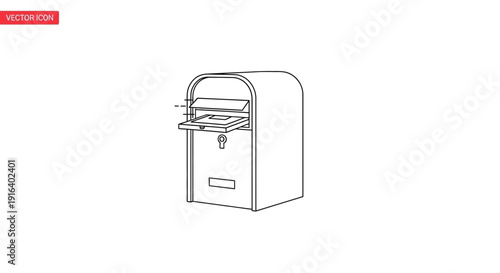 Vector Icon of a Mailbox with Slot and Letters, Outline Drawing