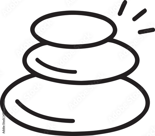 Minimalist vector line art icon of three stacked zen balance stones with a subtle glow, isolated on a transparent background, perfect for wellness branding or UI design.