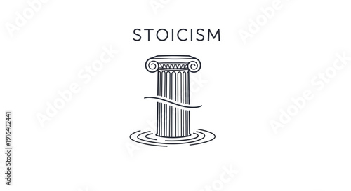 Stoicism Philosophy Concept: Ancient Column Emerging from Water, Symbolizing Resilience and Wisdom
