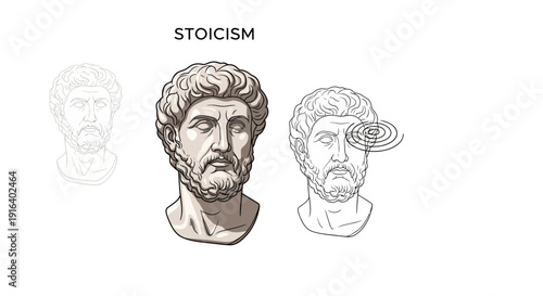 Stoicism Philosophy: Bust of Philosopher, Mental Clarity, Wisdom, Ancient Greece