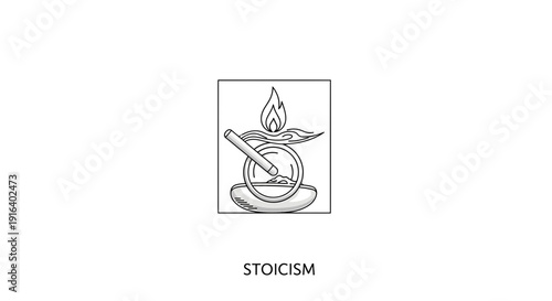 Stoicism Philosophy Symbol: Candle Burning with Pen, Circle, and Flame