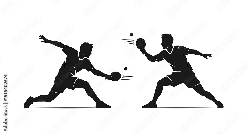 Fototapeta premium Table Tennis Players Rally Silhouette Ping Pong Sport Illustration
