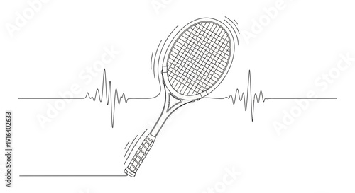 Tennis racket and heartbeat line, symbolizing passion and health in sports