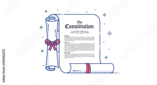 The Constitution Document Scroll with Ribbon, Symbol of Law and Justice