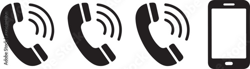 Phone call icon set, Telephone call sign, Contact us. Ringing phone simple icon set. Smartphone ringing. Phone sign. Vector illustration
