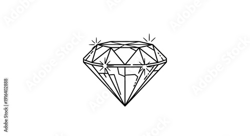 Sparkling Diamond Outline Icon - Luxury Gemstone, Brilliant Cut, Precious Jewel Symbol
