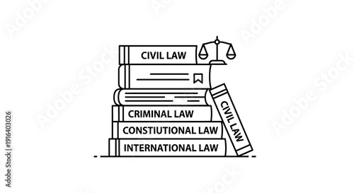 Stack of Law Books with Scales of Justice Icon - Legal System Concept