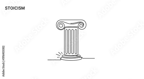 Stoicism concept, ancient Greek column, philosophy, wisdom, strength, resilience, minimalist line art