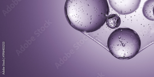 purple cosmetic serum bubbles abstract background molecular structure scientific research new formula liquid collagen essence gel texture macro 3d illustration