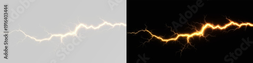 Quadro su tela Golden lightning thunder strike light PNG