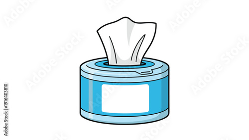 Blue container of wet wipes or disinfectant wipes illustration for hygiene, cleaning, and personal care concepts.