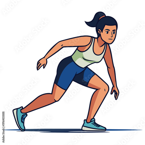 Confident Female Sprinter – Vector Illustration Isolated on White Background