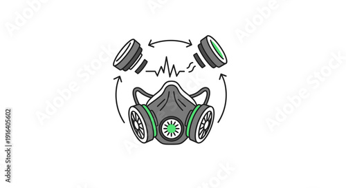 Respirator Mask with Airflow and Filter Cartridge Icons, Safety Equipment