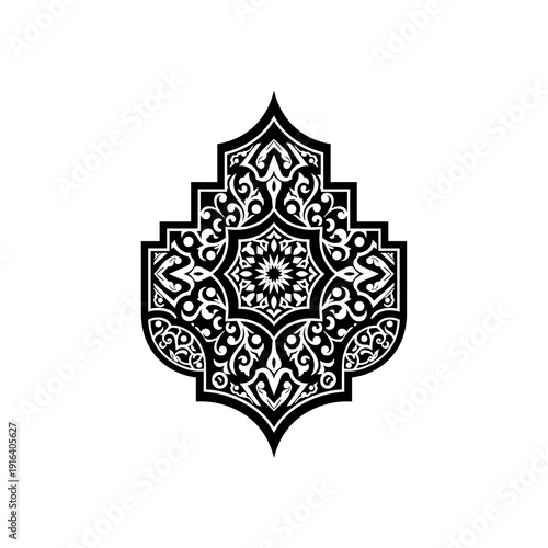Intricate Black Islamic Mandala Design Element.