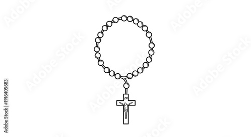Rosary Beads with Cross, Catholic Prayer Necklace, Religious Symbol, Isolated on White