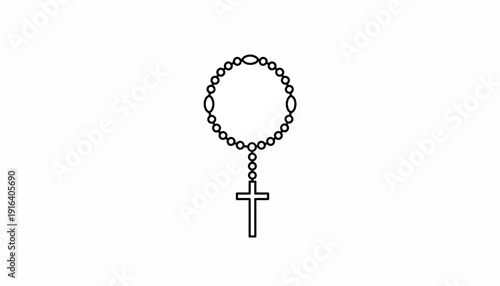 Rosary Beads with Cross Icon, Religious Symbol, Christian Prayer Item, Simple Outline Design