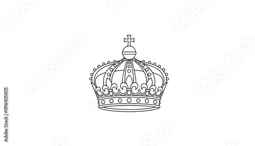 Royal Crown Outline, Symbol of Power and Royalty, Isolated on White Background