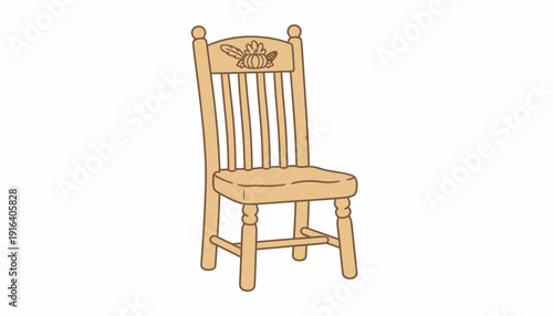 Rustic Wooden Chair with Carrot Carving Detail