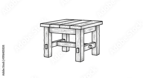 Rustic Wooden Side Table Sketch - Hand-Drawn Furniture Illustration