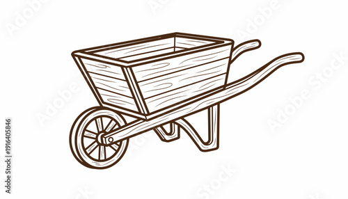 Rustic Wooden Wheelbarrow, Garden Tool, Farming Equipment, Outdoor Handcart, Vintage Agriculture Icon