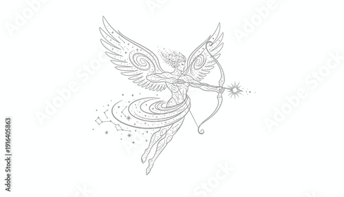 Sagittarius Zodiac Sign Archer Celestial Angel with Bow and Stars