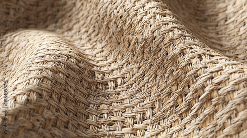 Woven Raffia Texture Image with Beige and Brown tones, Fabric Detail