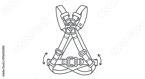 Safety Harness Icon Vector Illustration - Fall Protection Equipment Line Art