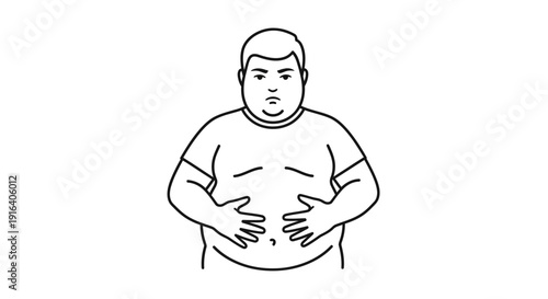 Overweight Man Holding Belly, Obesity Concept, Unhealthy Lifestyle, Body Shape