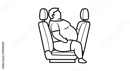 Overweight Man Sitting in Car Seat, Obesity, Uncomfortable Fit, Lifestyle Illustration