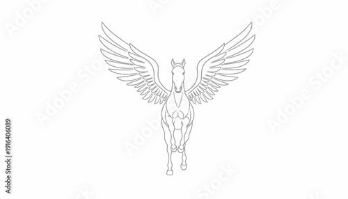 Pegasus Flying Horse Line Art - Mythical Creature Outline